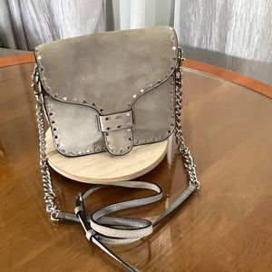 Rebecca Minkoff Midnighter Studded Crossbody Bag Suede Gray Good Condition